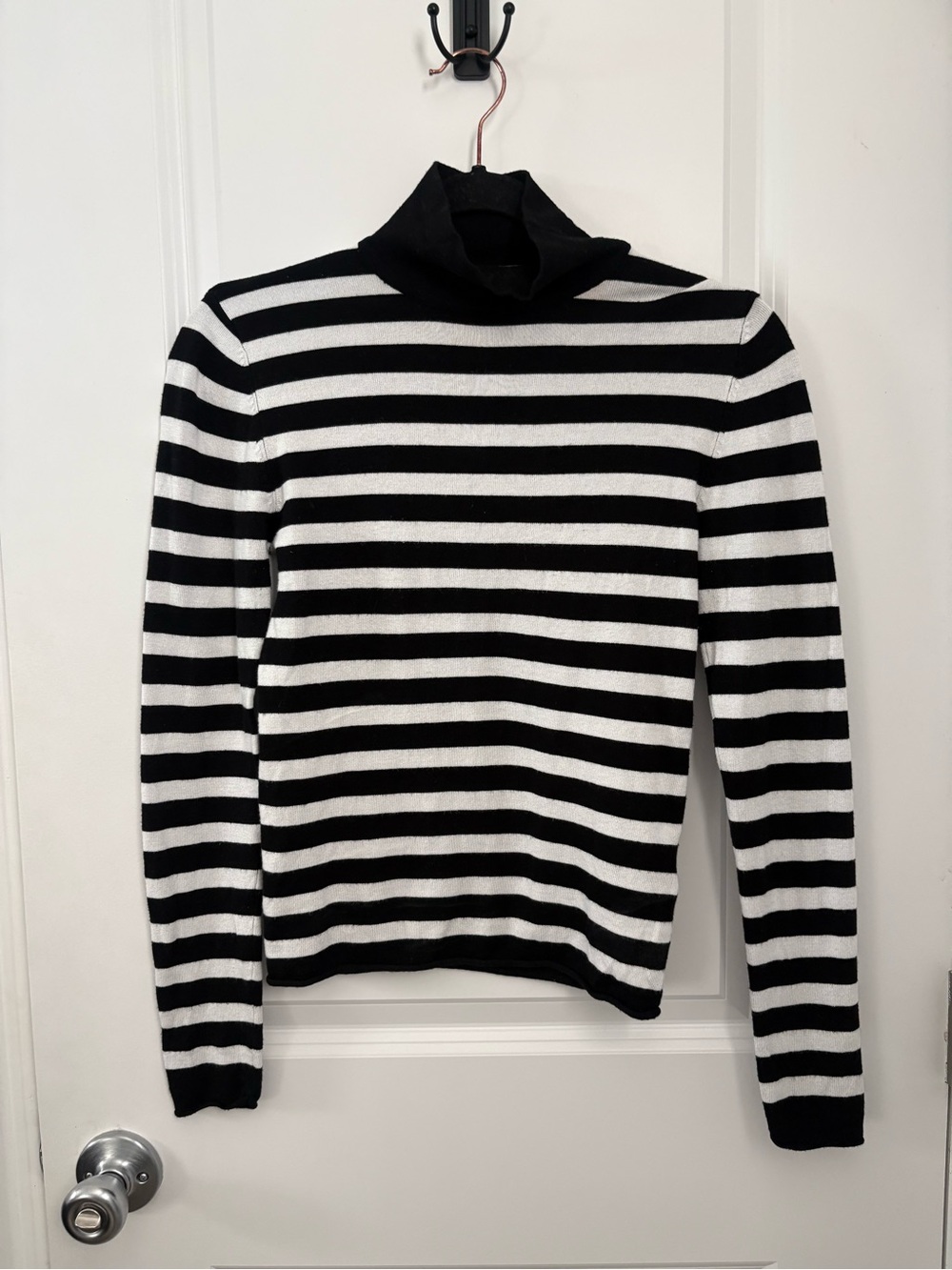 Zara Black and White Striped Turtleneck Sweater - Men